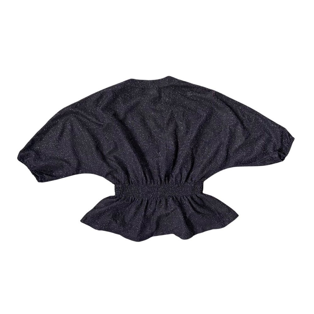 Vintage Black Shirt Sparkly Womens Kimono Style Top Stretch Waist Size Large - Picture 3 of 7